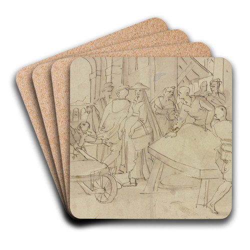 Market scene by Jan van de Velde II Art Drink Coaster set