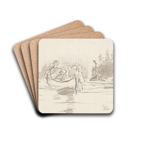Canoe with Three Men, Ile Maligne, Quebec by Winslow Homer Drink Coasters - set of 4