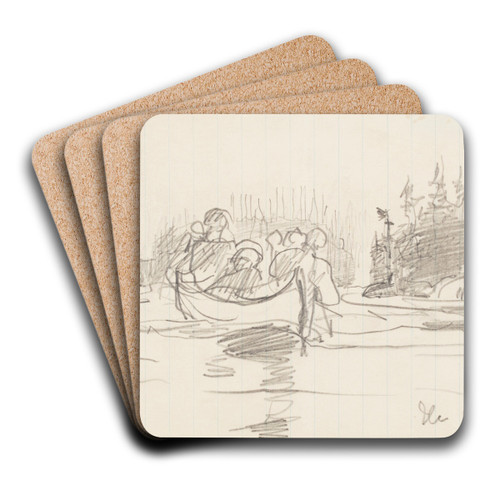 Canoe with Three Men, Ile Maligne, Quebec by Winslow Homer Art Drink Coaster set