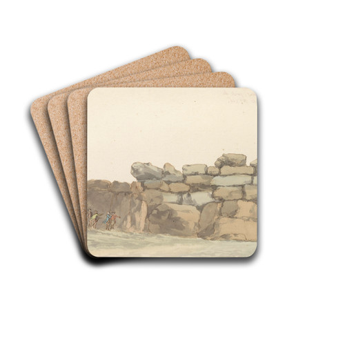 Panorama met monument van Fenicirs of Carthagen op eiland Gozo by Abraham-Louis-Rodolphe Ducros Drink Coasters - set of 4