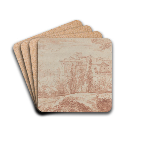 An Italian Walled Town Seen through Trees by Franois Lemoyne Drink Coasters - set of 4