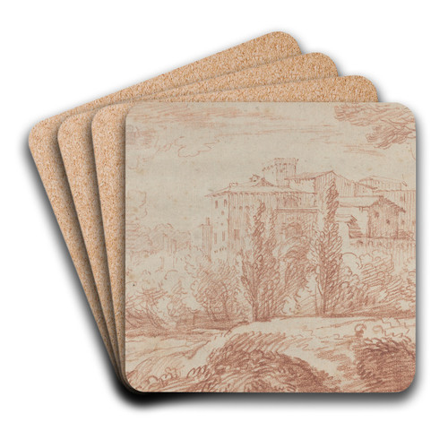 An Italian Walled Town Seen through Trees by Franois Lemoyne Art Drink Coaster set