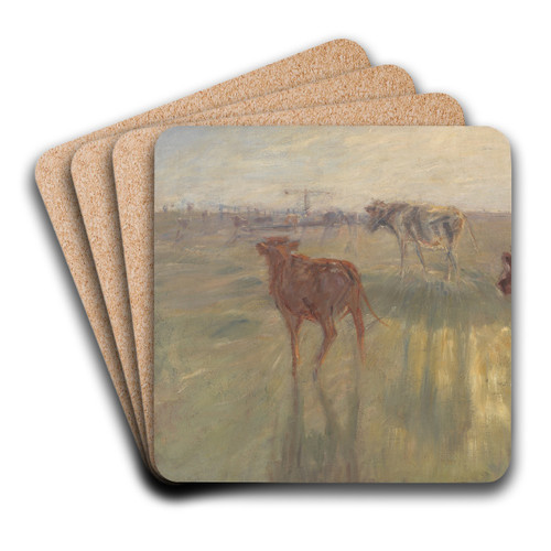 Cattle Seen against the Sun on the Island of Saltholm by Theodor Philipsen Art Drink Coaster set