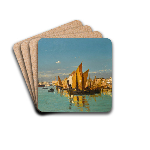 A View Of St Marks Basin With The Punta Della Dogana by Guglielmo Ciardi Drink Coasters - set of 4 A View Of St Marks Basin With The Punta Della Dogana by Guglielmo Ciardi Drink Coasters - set of 4