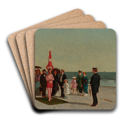 Beach Scene With Acrobats by Samuel S. Carr Art Drink Coaster set
