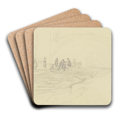 Wscherinnen bei einer Brcke by August Lucas Art Drink Coaster set
