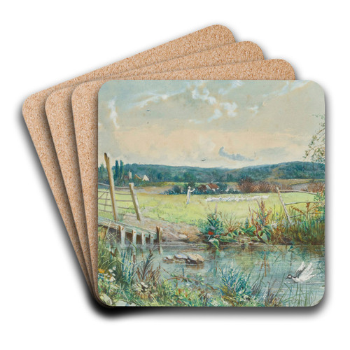 Shepherd and his flock, in a river meadow by Cecil Gordon Lawson Art Drink Coaster set Shepherd and his flock, in a river meadow by Cecil Gordon Lawson Art Drink Coaster set