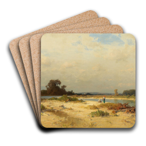 Bavarian River Landscape with Women Gathering Wood by Josef Willroider Art Drink Coaster set