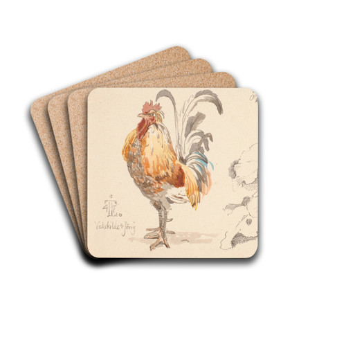 Studieblad med en hane og en skrppe by Johan Thomas Lundbye Drink Coasters - set of 4