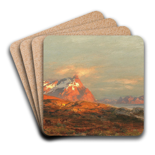 Sunset over the Lafoten by Carl August Heinrich Ferdinand Oesterley Art Drink Coaster set Sunset over the Lafoten by Carl August Heinrich Ferdinand Oesterley Art Drink Coaster set