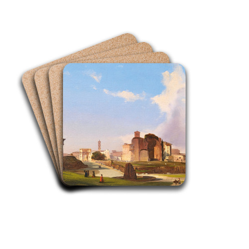 A View Of The Roman Forum With The Arch Of Constantine by Ippolito Caffi Drink Coasters - set of 4