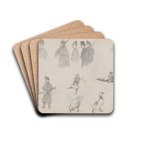 Militairen, ganzen en een zwijn by Marius Bauer Drink Coasters - set of 4