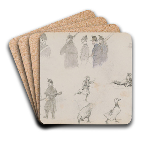 Militairen, ganzen en een zwijn by Marius Bauer Art Drink Coaster set