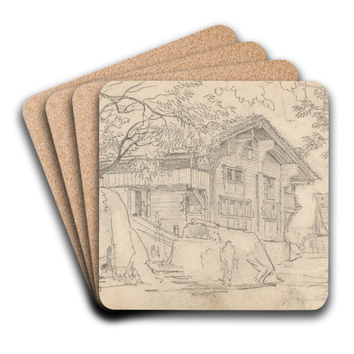 Courtyard of a Swiss Country House by Friedrich Salath Art Drink Coaster set Courtyard of a Swiss Country House by Friedrich Salath Art Drink Coaster set