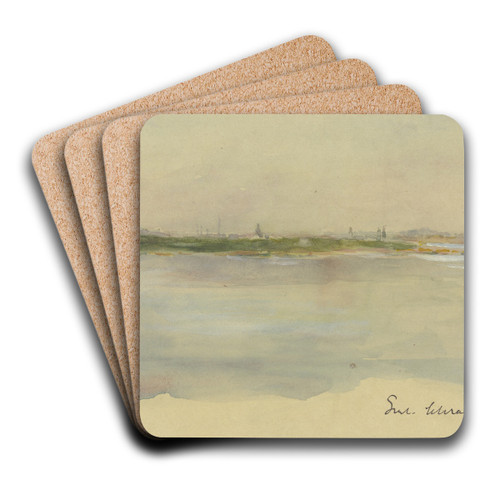 City at the riverside by Gustav Schraegle Art Drink Coaster set City at the riverside by Gustav Schraegle Art Drink Coaster set