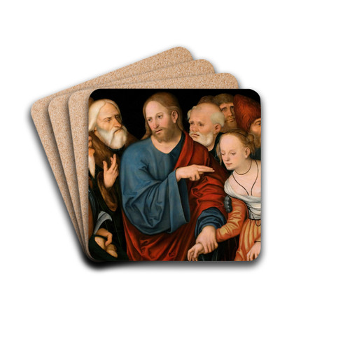 Christ and the Woman Taken in Adultery by Lucas Cranach the Younger Drink Coasters - set of 4
