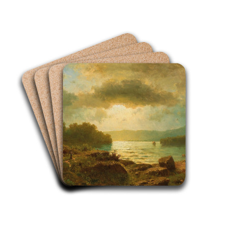 Sunset on a Lake by Adolf Chwala Drink Coasters - set of 4