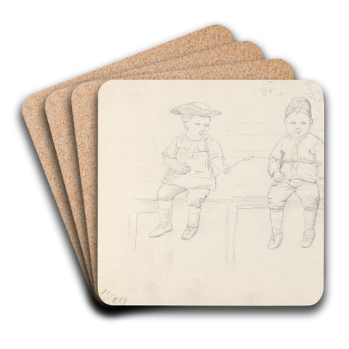 To guttebarn p en benk; barnestudier by Adolph Tidemand Art Drink Coaster set