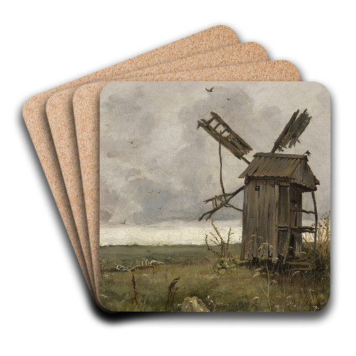 Ukrainian windmill by Jan Stanislawski Art Drink Coaster set