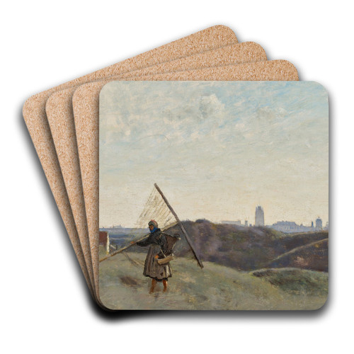Dunkerque, Une pcheuse de crevettes by Jean-Baptiste-Camille Corot Art Drink Coaster set Dunkerque, Une pcheuse de crevettes by Jean-Baptiste-Camille Corot Art Drink Coaster set