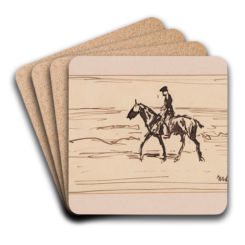 Federzeichnung; Reiter am Strand by Max Liebermann Art Drink Coaster set
