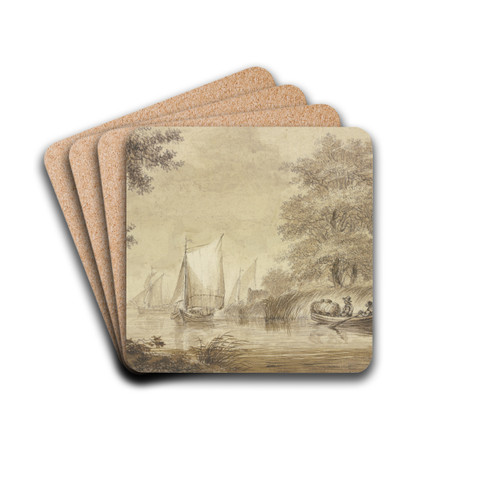 Flugegend mit segelnden Schiffen by Hendrik Spilman Drink Coasters - set of 4