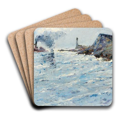 A steamboat in a landscape with lighthouse by Leontine von Littrow Art Drink Coaster set A steamboat in a landscape with lighthouse by Leontine von Littrow Art Drink Coaster set