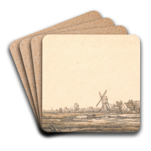 Landscape with a windmill by Aelbert Cuyp Art Drink Coaster set