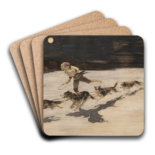 Huskie' Dogs on the Frozen Highway (Talking Musquash) by Frederic Remington Art Drink Coaster set