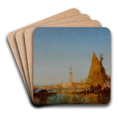 Fishing Boats in the Bacino, Palazzo Ducale and the Campanile Beyond by Flix Ziem Art Drink Coaster set