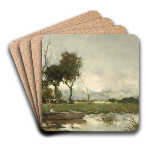 Autumn Landscape by Johan Hendrik Weissenbruch Art Drink Coaster set Autumn Landscape by Johan Hendrik Weissenbruch Art Drink Coaster set