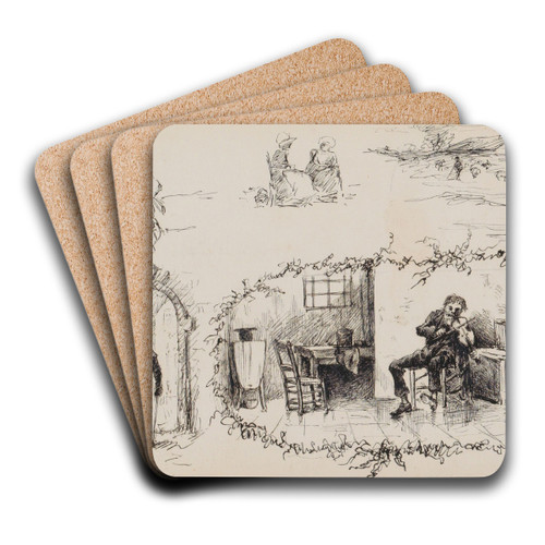 Studieblad, onder andere met een vioolspelende man by Marius Bauer Art Drink Coaster set