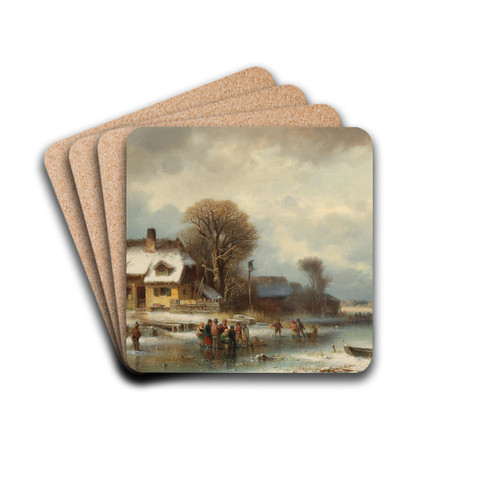 Winter Landscape With Ice Skaters by Anton Doll Drink Coasters - set of 4