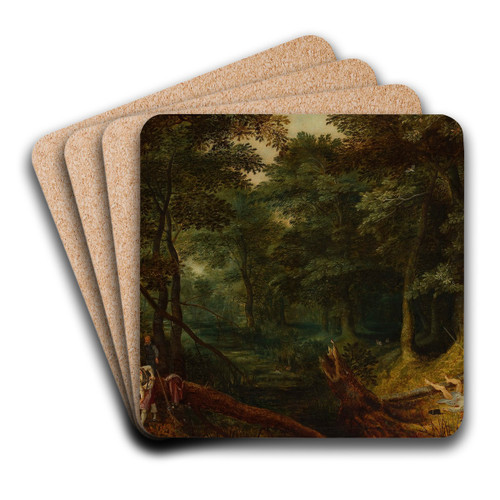 Landscape with robbers dividing the loot by Jan Brueghel The Elder Art Drink Coaster set