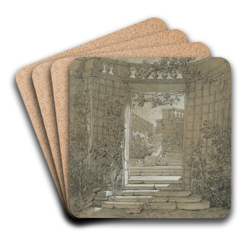 Landscape with a Staircase and a Balustrade by Jean-Baptiste Oudry Art Drink Coaster set Landscape with a Staircase and a Balustrade by Jean-Baptiste Oudry Art Drink Coaster set