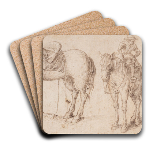 Two studies of a saddled horse and of a horse with a boy astride by Jacob de Gheyn II Art Drink Coaster set Two studies of a saddled horse and of a horse with a boy astride by Jacob de Gheyn II Art Drink Coaster set