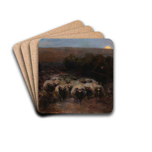 Heimkehrende Heidschnuckenherde bei Mondaufgang by Heinrich Von Zgel Drink Coasters - set of 4