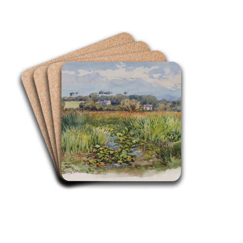Criccieth, N Wales by George Elbert Burr Drink Coasters - set of 4 Criccieth, N Wales by George Elbert Burr Drink Coasters - set of 4