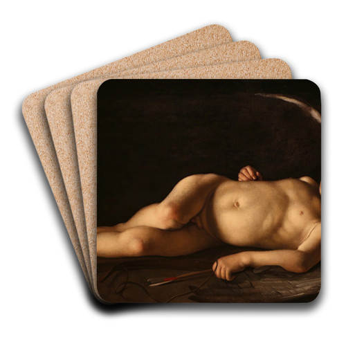 Sleeping Cupid by Caravaggio Art Drink Coaster set
