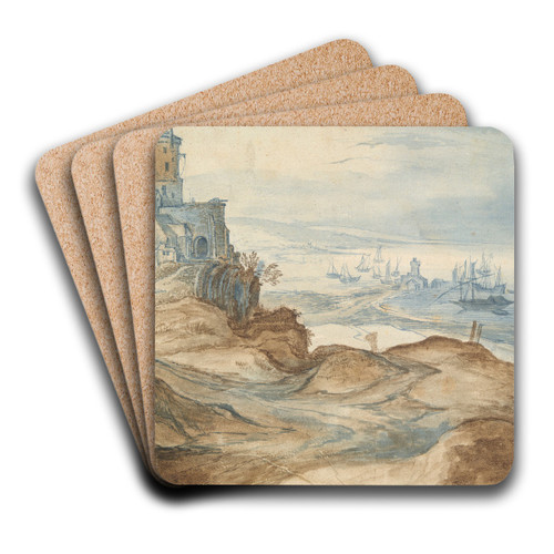 Castle on theSeashore by School of Pieter Brueghel the Elder Art Drink Coaster set