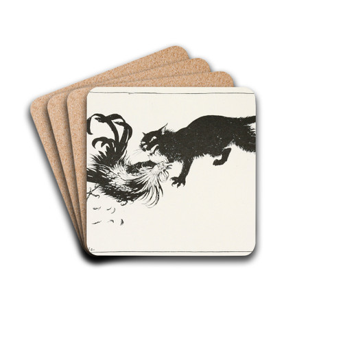 The Cat and the Cock by Arthur Rackham Drink Coasters - set of 4