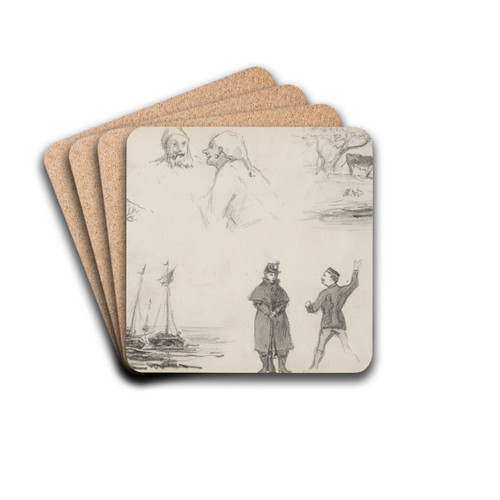 Studieblad, onder andere met zeilschepen by Marius Bauer Drink Coasters - set of 4