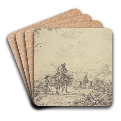 Hirten mit Rinder- und Schafherde in hgeliger Landschaft by Abraham Van Strij Art Drink Coaster set