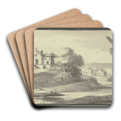 Landschaft mit Husern auf einem Hgel am Wasser by Johann Ludwig Aberli Art Drink Coaster set