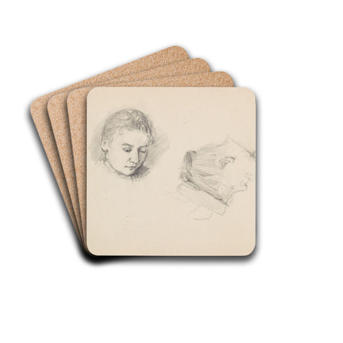 Kvinneportrett; profil by Signe Scheel Drink Coasters - set of 4