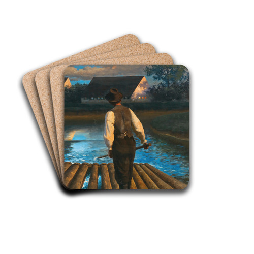 A Raft Ride on the Amper by Paul Wilhelm Keller-Reutlingen Drink Coasters - set of 4 A Raft Ride on the Amper by Paul Wilhelm Keller-Reutlingen Drink Coasters - set of 4