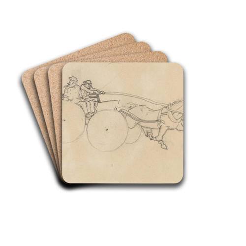 Hest og karjol med to figurer by Christian Krohg Drink Coasters - set of 4