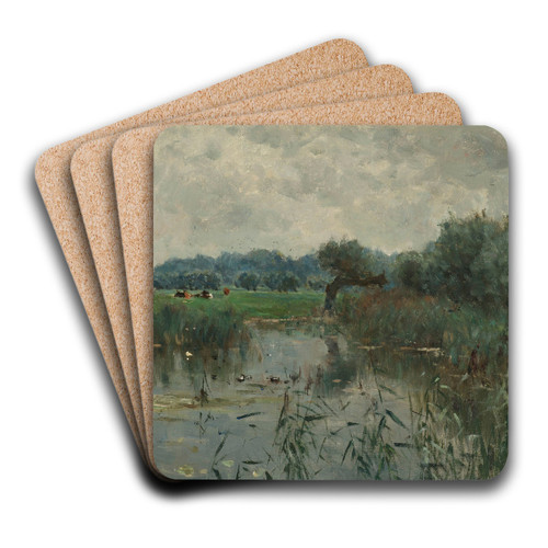 Water Meadows on the River IJssel by Willem Roelofs Art Drink Coaster set Water Meadows on the River IJssel by Willem Roelofs Art Drink Coaster set