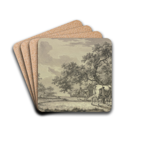 Unter einem Baum ein Bauer bei zwei Khen by Bernhard Hendrik Thier Drink Coasters - set of 4