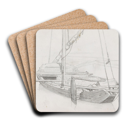 Fishing boat, berlingen by Hans Gude Art Drink Coaster set